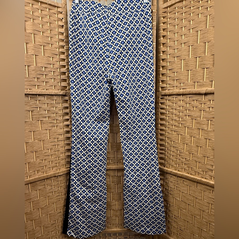 Anthropologie Maeve Black and Blue Geometric Print High Rise Flare Pants Small - Picture 7 of 10
